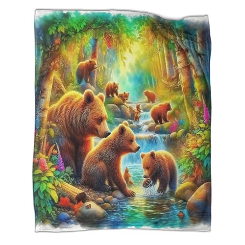 Couverture de lit ours brun pour camping et voyage, plaid canapé douillet