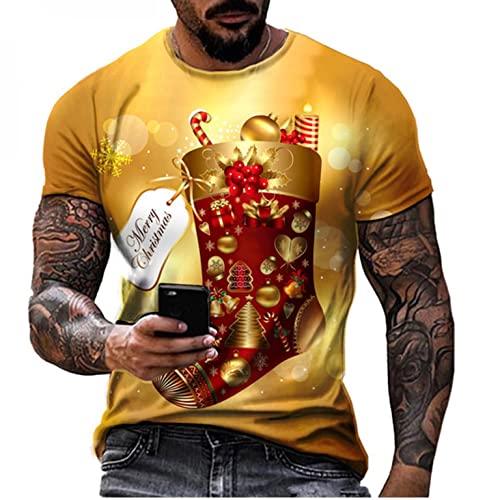 Zhiyao Camiseta de Navidad para hombre, regalo de Navidad, jersey de Papá Noel, disfraz de cosplay, ropa de calle, regalo ideal, 19-amarillo, L