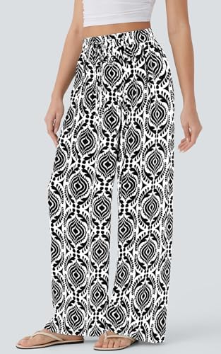 Image of PRETTYGARDEN Womens Pants Elastic Waist Floral Lightweight Palazzo Pants for Women Casual Lounge Wide Leg Pants Woman