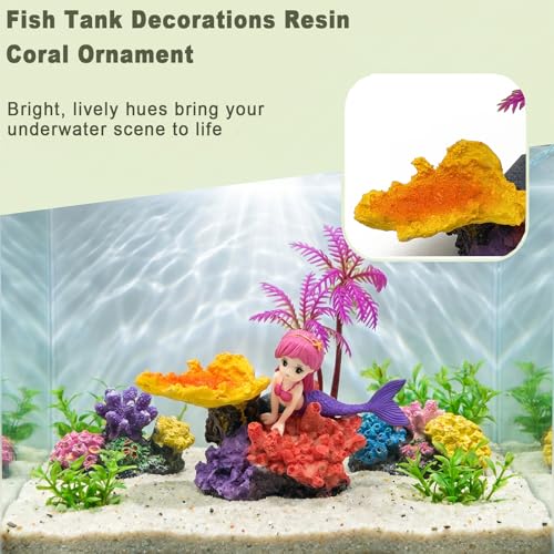 Image of Aquarium Decor Fish Tank Decorations Resin Coral Ornament, Small Mermaid Aquarium Accessories Hideout for Betta Shrimp Goldfish, Artificial Reef Fish Tank Accessories Decorations