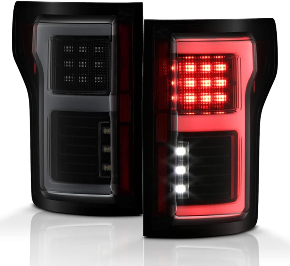 ACANII - Para Ford F150 2015 2016 2017 con sensor de punto ciego negro ahumado completo LED tubo de luz trasera luces traseras par