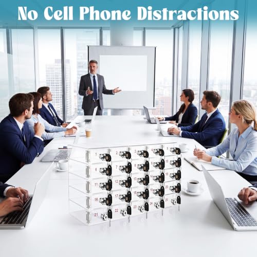 Image of Layhit Clear 25 Slots Cell Phone Locker Box for Classroom Clear Acrylic Cell Phone Storage Cabinet Bin with Door Locks for Classroom School Students Office Factory Employees