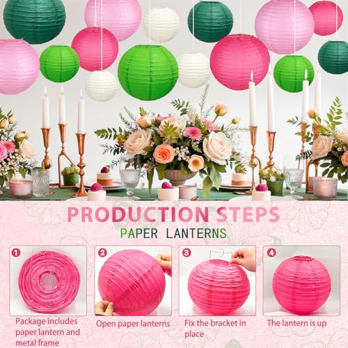 Image of 15-Piece Pink Green White Paper Lanterns Party Decorations