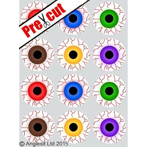 PRECUT SCARY BLOODY EDIBLE EYEBALLS RICE / WAFER PAPER CUP CAKE TOPPERS BIRTHDAY PARTY DECORATIONS Cover