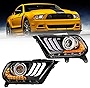 ROXX Headlights Assembly for 2010 2011 2012 2013 2014 Ford Mustang, High Low Beam Projector Headlights w/ S550 Style LED DRL, Amber Led Sequential Turn Signals, Driver Passenger Side