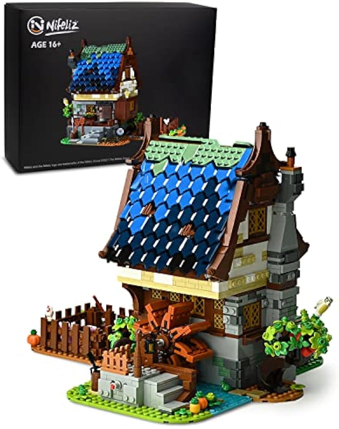 Nifeliz Medieval Water Mill Building Kit, Impressive Build and Display Model for Adults Teens(2053 Pieces)