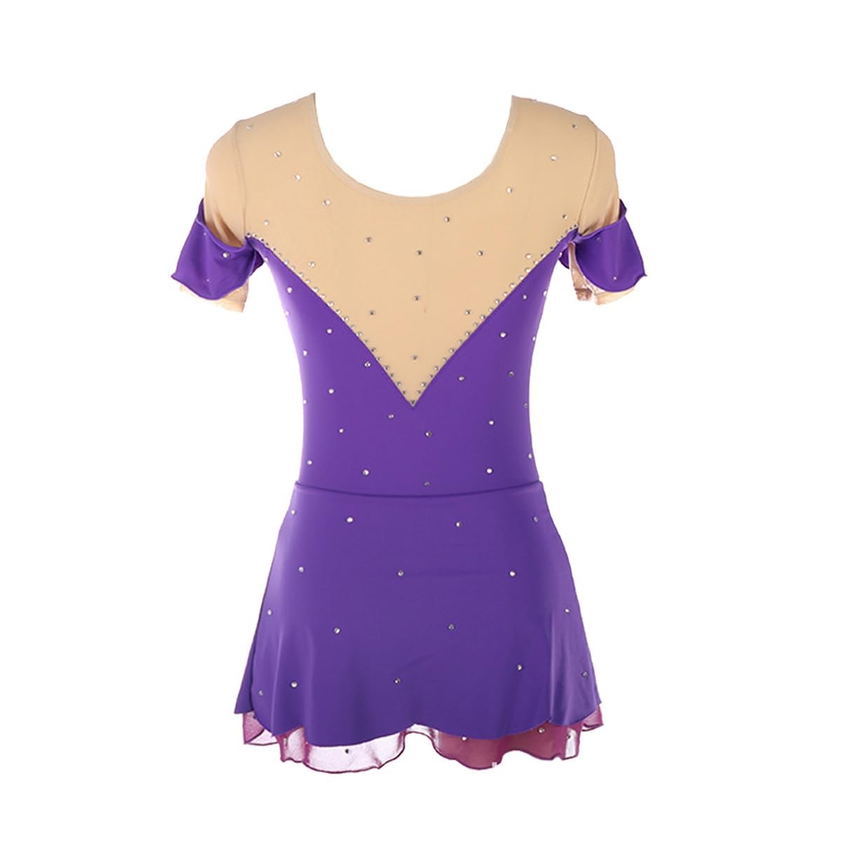Vestido De Patinaje Artístico Danza con Pedrería Maillot Gimnasia Ritmica con Falda Disfraz Competicion para Fiesta Actuación(XX-Small)