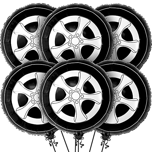 Image of KatchOn, Big Tire Balloons for Birthday Boy Decorations - 18 Inch, Pack of 6 | Wheels Balloons for Two Fast Birthday Decorations | Race Car Birthday Party Decorations | Auto Mechanic Party Decorations