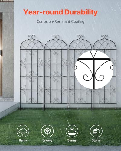 Image of VEVOR 71 x 20 in, 4 Packs Rustproof Metal Garden Flower Trellis, Outdoor Climbing Rose & Cucumber Support, Decorative Clematis Trellis for Courtyards & Lawns