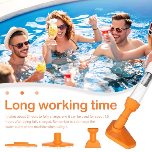 Poolsauger, 3 In 1 Poolsauger Kabellos mit Akku Pool Handsauger Wiederaufladbar Bodensauger Poolreiniger mit Teleskopstange 6W 1600Mah 104.5-165CM Pool Staubsauger für Kleine Pools Spas (Orange)