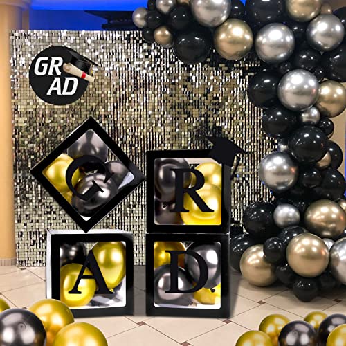 4 Pieces 2023 Black Graduation Party Balloons Boxes With “Class Of 2023” “Gard”Letters, Little Cap Graduation Decorations,20Pcs Black And Gold Balloons For Congrats Grad 2023 Decor #TOP28