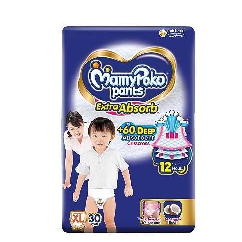 Image of MamyPoko Pants Extra Absorb Baby Diapers, X-Large (XL), 30 Count, 12-17 kg