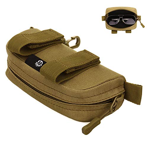 Selighting Estuche Rígido para Gafas de Sol Tácticas, Funda Militar con Cierre de Cremallera MOLLE, Pouches MOLLE con Clips Marrón