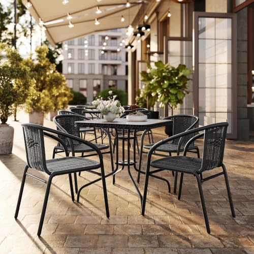 Image of Flash Furniture Lila Black Rattan Indoor-Outdoor Restaurant Stack Chair