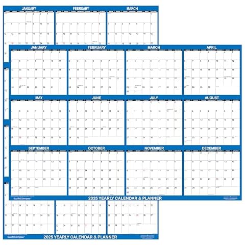 32" x 48" SwiftGlimpse 2025 Wall Calendar Erasable Large XL Wet & Dry Erase Laminated 12 Month Annual Yearly Wall Planner, Reversible, Navy Cover