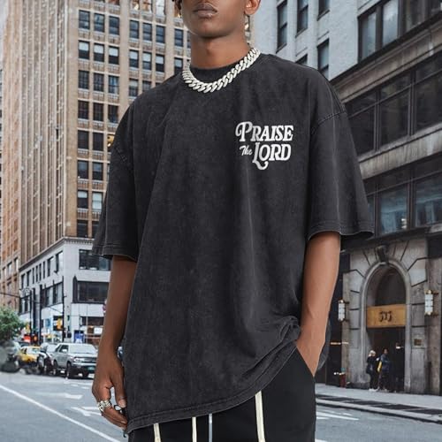 Christian Jesus Shirts for Men Religious Praise The Lord Bible Verse Shirt Oversized Graphic Tees Acid Wash Tshirt2
