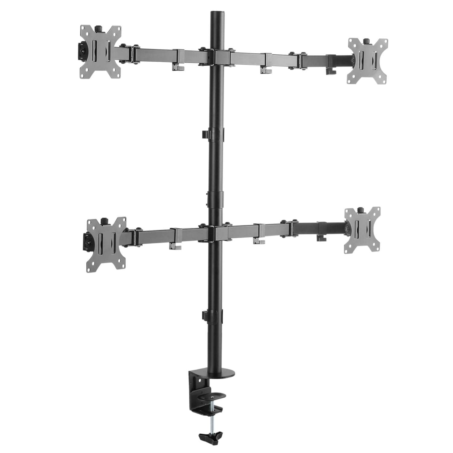 Ewent EW1514 Supporto Quadruplo Monitor per PC a Schermo Piatto, Staffa Di Supporto Tv/Monitor 13-27 Pollici, Altezza e Inclinazione Regolabili e Rotazione, con Morsetto, VESA 75X75 e 100X100
