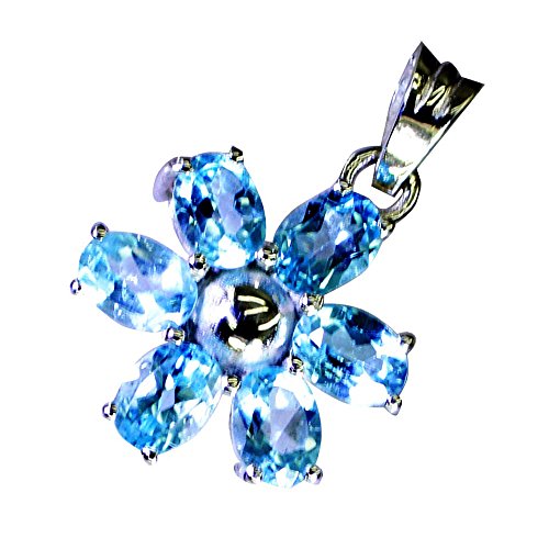 Topaze bleue véritable et argent 925 pendentif ovale fleur de prestige pour femme