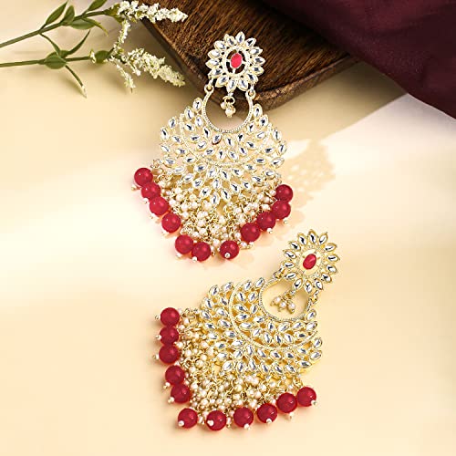 Kundan Chandbali Earrings for Women - Gold Plated Beads Drop