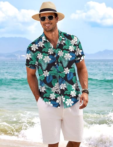 Image of COOFANDY Men's Linen Shirts Short Sleeve Casual Shirts Button Down Shirt for Men Beach Summer Wedding Shirt