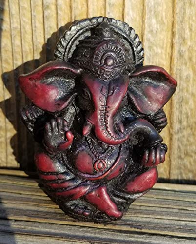 Mini 2" Ganesh Statue. Pocket Ganesha Statue Small For Bringing Good Luck, Success And Protection. (Dark Cherry Wood Patina Finish) #TOP3