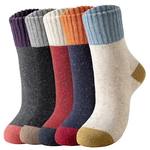 Trifabricy Wool Socks for Women - 5 Pairs Thick Womens Wool Socks Winter Warm Vintage Casual Crew Sock Cozy Boots Sock Gifts for Women