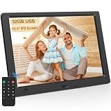 Digitaler Bilderrahmen Elektronischer Fotorahmen ohne WLAN, 10,1 Zoll IPS Bildschirm Photo Frame mit 32GB USB Stick & Bewegungssensor Kalendar/Zeitschaltuhr Foto/Video/Musik-Player Wandmontierbar