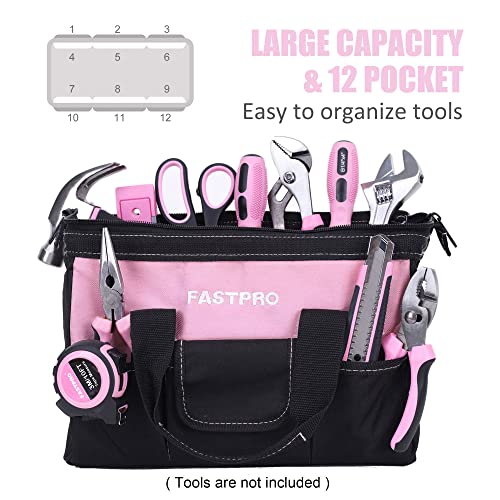Image of FASTPRO 12-Inch Pink Tool Bag, Wide Mouth Open Storage Bag