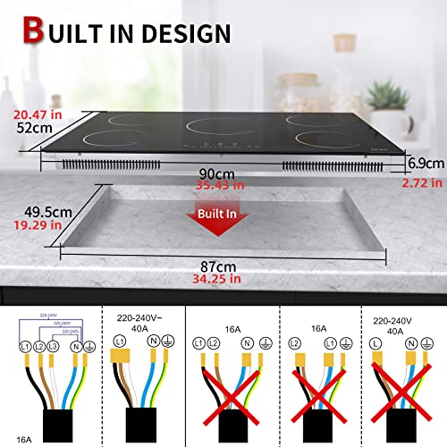 Induktionskochfeld 5 Zonen, IsEasy 90cm Rahmenlos Induktionskochfeld, Induktions-Kochfeld Autark mit 5 Kochzonen, 8600W, Booster-Funktion, Digitale Steuerung, 9 Heizstufen, Glaskeramik – Bild 3