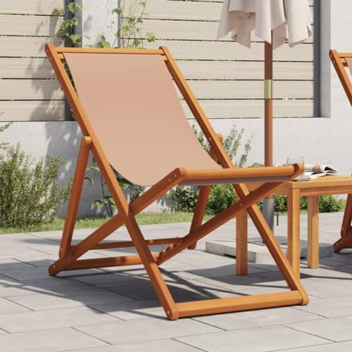 HANJIEFACAI Strandstuhl Klappbar Taupe Massivholz Eukalyptus und Stoff...