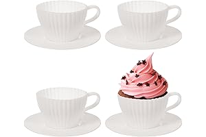 Hemoton Cupcake Liners 8 pcs Silicone Tea Cups, Cupcake Teacup Holders Muffin Pie Cup Liner