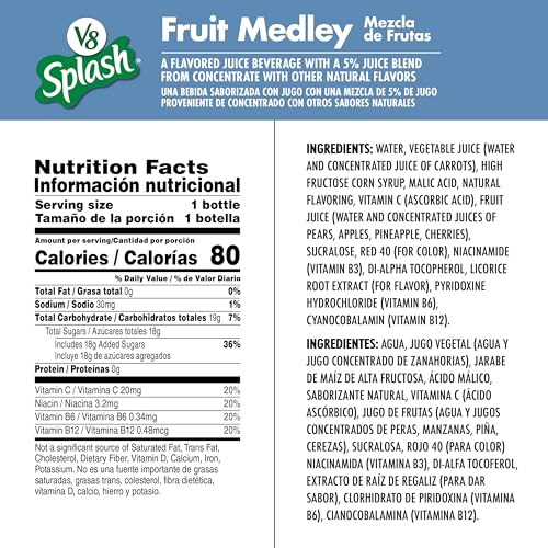 V8 Splash Fruit Medley Flavored Juice Beverage, 16 FL OZ Bottle (Pack of 12)
