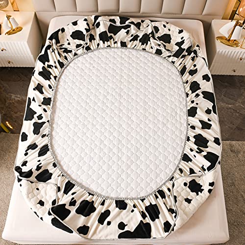 Pangzi Cow Flannel Fitted Sheet,Velvet Fitted Sheet Plush Soft Heavyweight Non-Slip Protective Cover For Bed Mattress,Not Include Pillowcases, (King, Cow) #TOP6