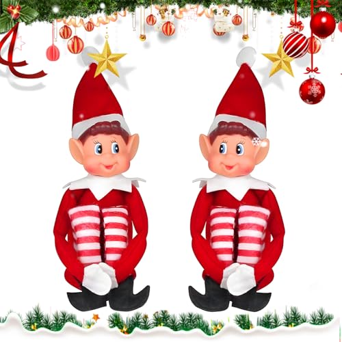 MWZEAUL 2 Piezas Duende Navidad Travieso, Juego de Elfos Elfo Navidad Muñeco, Elfo Travieso Ojos Azules 45cm Largo Pierna Cuerpo Suave y Cara de Vinilo para Fiesta Decoración