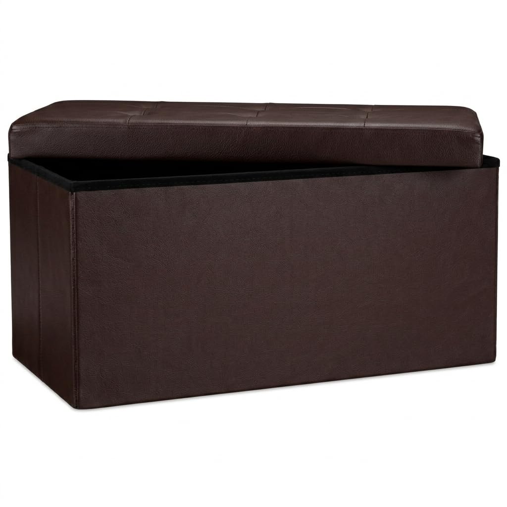 Pagano Cassapanca Contenitore Pieghevole 80L Pouf Marrone | Rettangolare, Seduta Imbottita, Similpelle, Carico 200 kg, Camera Soggiorno