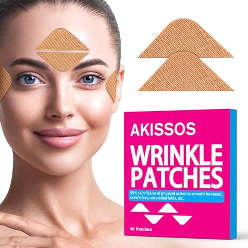 Akissos Falten Pflaster Gesicht - 80 Stück Zornesfalte Pflaster Anti Falten Pflasters Anti Wrinkle Patches für Stirn 11's Augen Lächelnde Linie - Face Lifting Tape Verwendung über Nacht