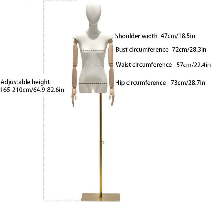 2Pcs Adjustable Female Mannequin Dress Form with Detachable Head, 64.9-82.6in Height, Linen Body Model on Triangular Base for Clothing, Jewelry & Sewing Display, Size S/Small