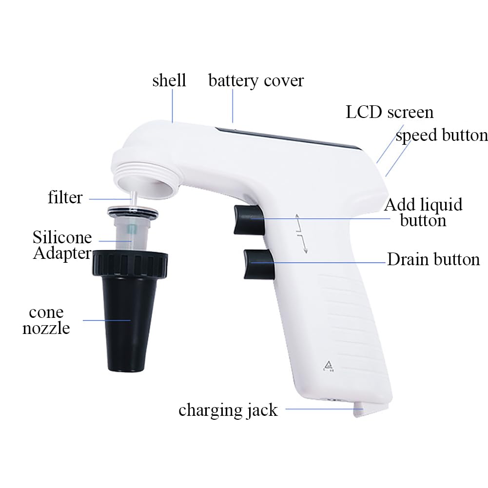 Pipettor eléctrico con pantalla LCD, velocidad de succión ajustable, volumen de 0,1 a 100 ml, opciones de drenaje duales, ideal para aplicaciones de laboratorio de biología y química