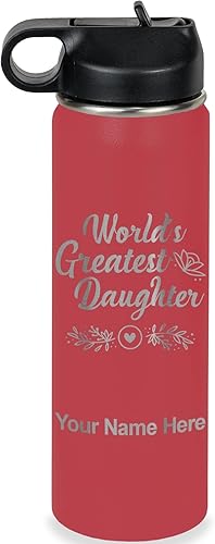 Miniatura 11 de LaserGram Personalized Water Bottle, World's Greatest Daughter, Stainless Steel Double Wall Vacuum Insulated with Flip Top Straw, Custom Engraved