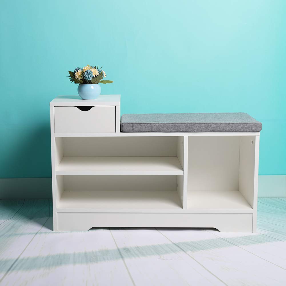 Hironpal White Change Shoe Storage Bench with Cushioned Seat, Hallway
