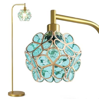 Flower Petals Tiffany Style Floor Lamp, Modern Green Flower Standing Lamp for Living Room, Vintage Acrylic Tall Lamp Decoration for Living Room,Corner, Bedroom(Bulb Included)