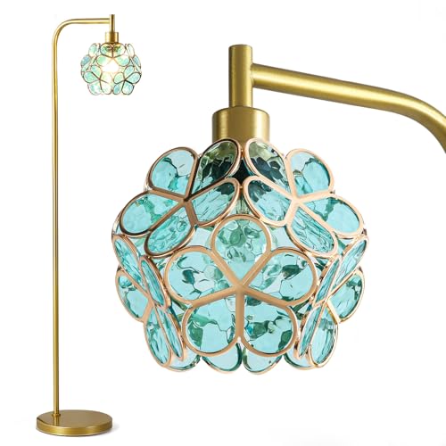 Flower Petals Tiffany Style Floor Lamp, Modern Green Flower Standing Lamp for Living Room, Vintage Acrylic Tall Lamp Decoration for Living Room,Corner, Bedroom(Bulb Included)