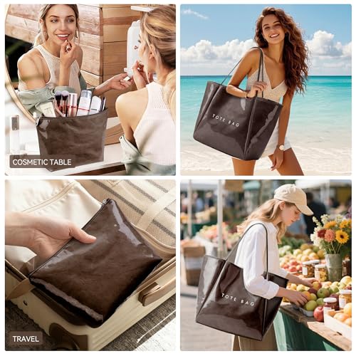 Image of KALIDI PVC Tote Women Weekender Bag Large Shopper Handbag Oversize Shoulder Travel Purse