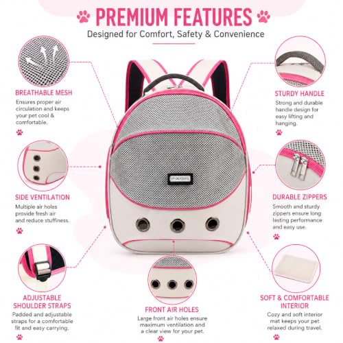 Image of Cawypety Cat Backpack Carrier, Breathable Cat Carrier Pet Backpack for Kitty Small Dog Up to 15Lbs, Transparent & Foldable Pet Carrier for Travel Hiking (Pink, White)