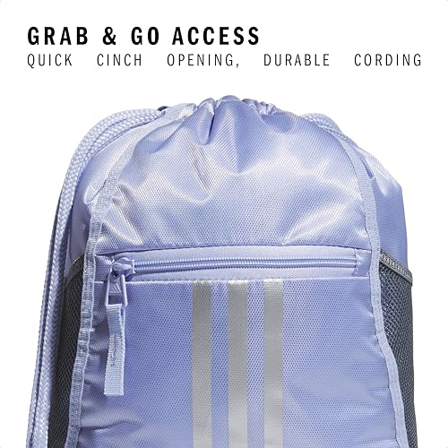 Image of adidas Alliance Sackpack - Drawstring Backpack for Sports, Small Gym, Violet Tone Purple /Silver Metallic /2, One Size, Alliance Sackpack - Drawstring Backpack Small Bag for Men and Women