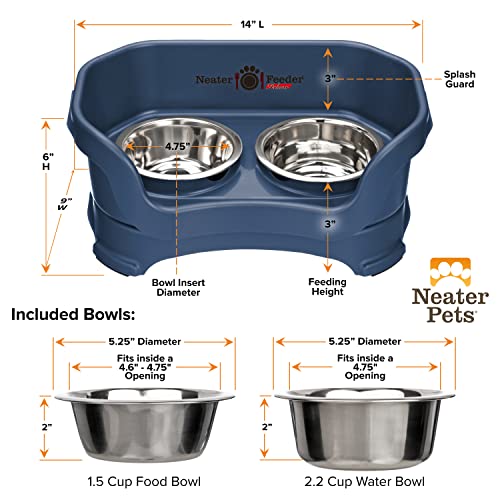 Neater Feeder Deluxe Small Dog (Dark Blue) - The Mess Proof Elevated Bowls No Slip Non Tip Double Diner Stainless Steel Food Dish With Stand #TOP6