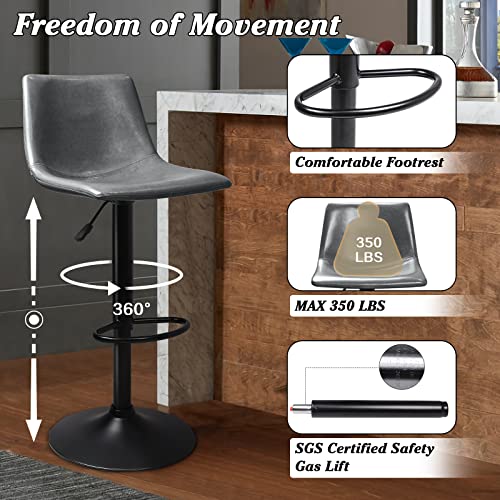 Image of Waleaf Adjustable Bar Stools Set of 2, Modern Faux Leather Swivel Barstools