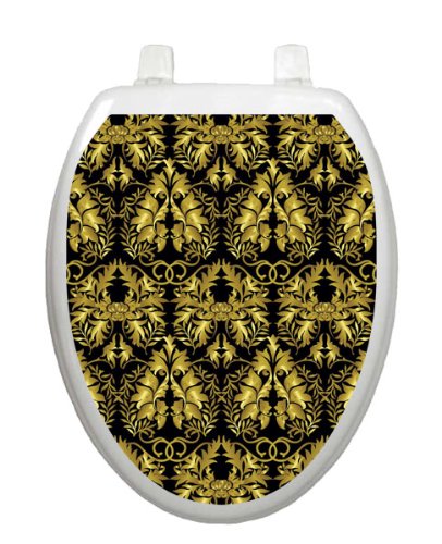 Toilet Tattoos Rococo Black & Gold Toilet Seat Decal, Elongated