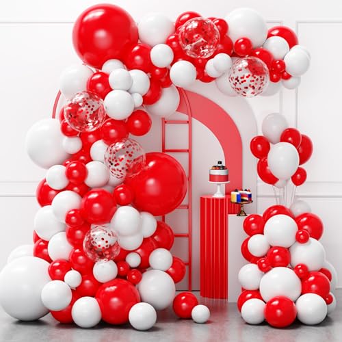 Red and White Balloons Garland Arch Kit 129pcs Red White Balloons Different Size for Mothers Day Valentines Day Birthday Wedding Christmas Party Decorations