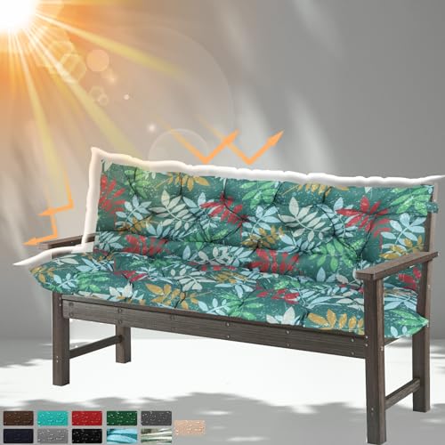 HIYEN Porch Swing Cushions 3 Seater Replacement, Waterproof Bench Cushions for Outdoor Furniture with Backrest, 4